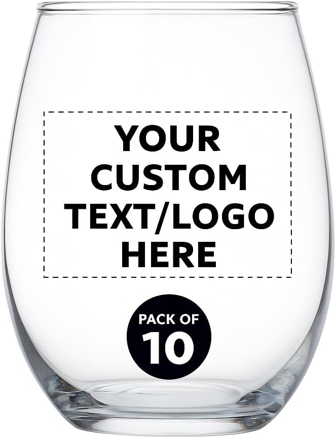 Custom Stemless Wine Glass 9 oz. Set of 10, Personalized Bulk Pack by DISCOUNTPROMOS