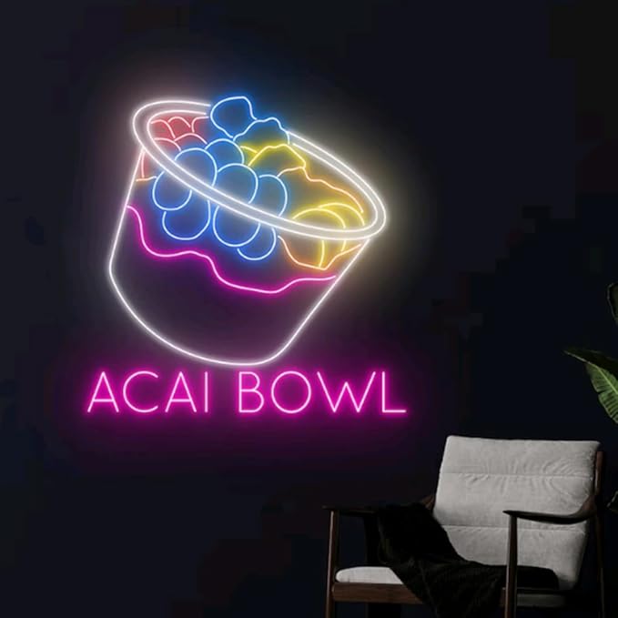 Acai Bowl Neon Sign, Acai Bowl LED Light, Acai Bowl Fruit Neon Light, Open Led - Image 2