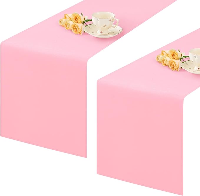 2 Pack Pink Table Runner 12 x 60 Inch Solid Color Farmhouse Runners Coffee by mylacerhome