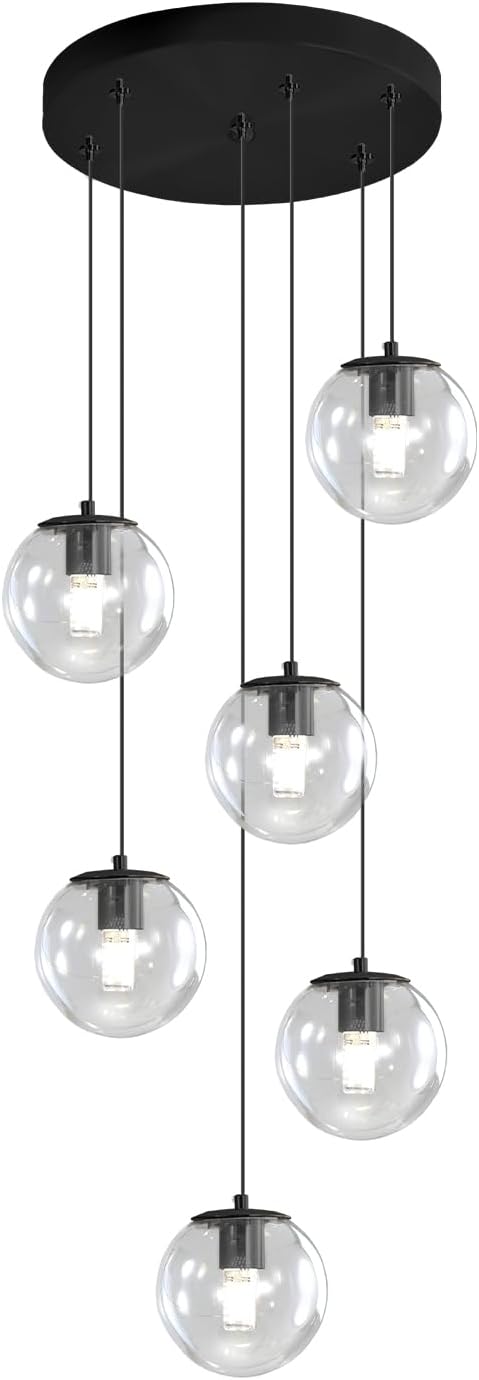 H 87in Modern Glass Globe Chandelier 6-Lights Glass Pendant Light - Image 8