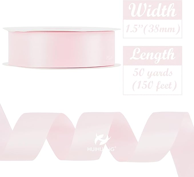 HUIHUANG Baby Pink Ribbon Satin 1-1/2" Wide Double Face Polyester Satin Ribbons - Image 2