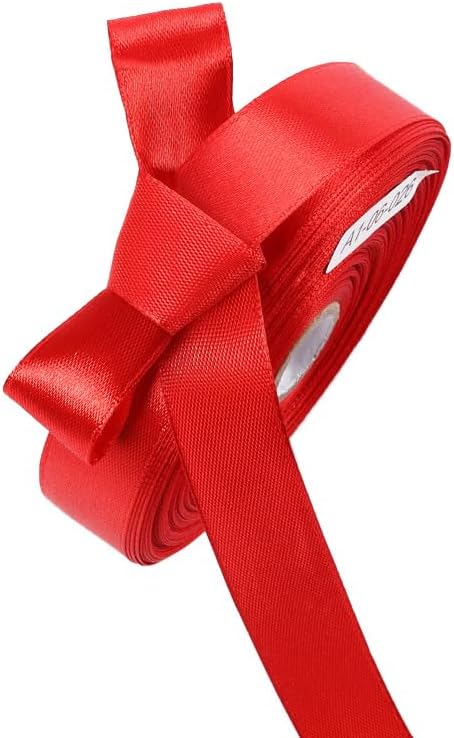 5/8" x 50 Yards Red Satin Ribbon Single Faced Fabric Ribbons by Oakarbo