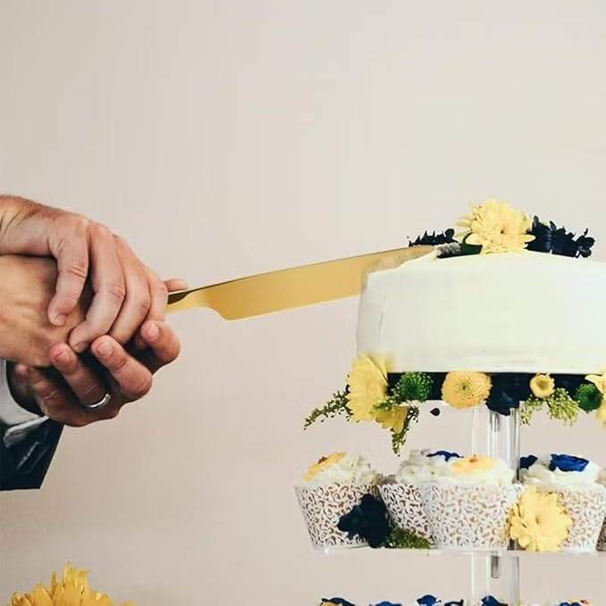 Elegant Gold Cake Cutting Set - Image 2