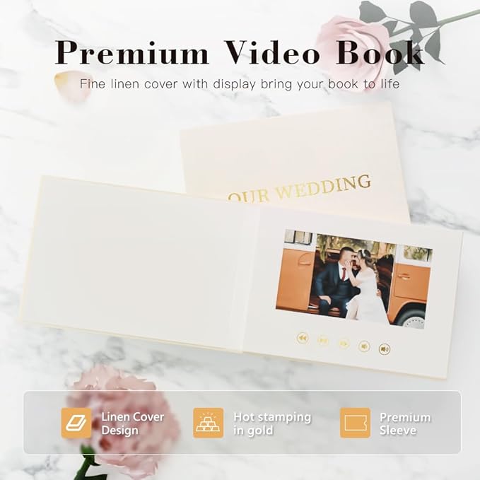 OUR WEDDING - GOLD FOIL Luxury Linen Bound Video Book Video Album Up to 2.5 - Image 5