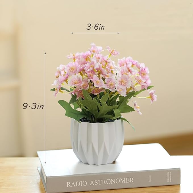 Artificial Flower Arrangement in Modern White Geometric Vase, Decorative Floral - Image 4