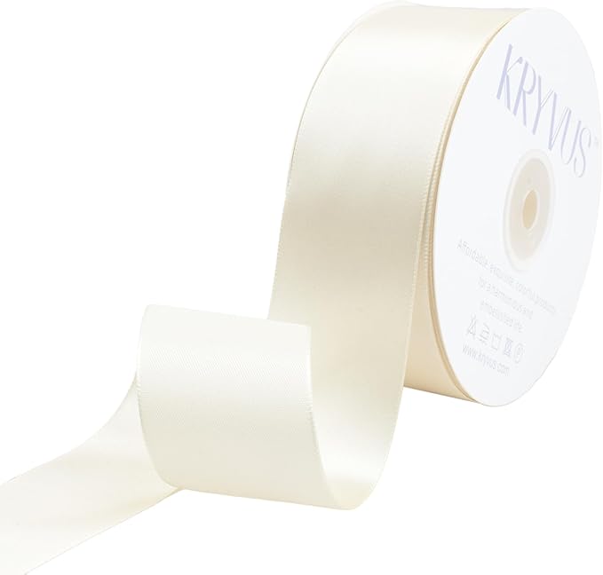 Beige Satin Ribbon 1-1/2 inch X Continuous 50 Yards, Single Face Polyester by Kryvusribbon