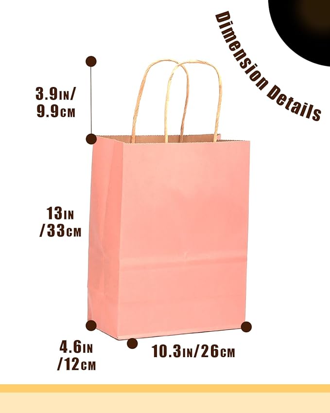 qiqee 100PCS Gift Bag with Handles Bulk Kraft Bright Pink Paper Bags Multiple - Image 4