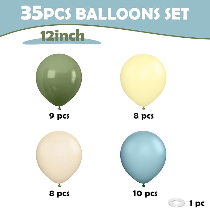 Sage Green Blue Balloons, 12 Inchs Dusty Blue Yellow Avocado Green Apricot - Image 2