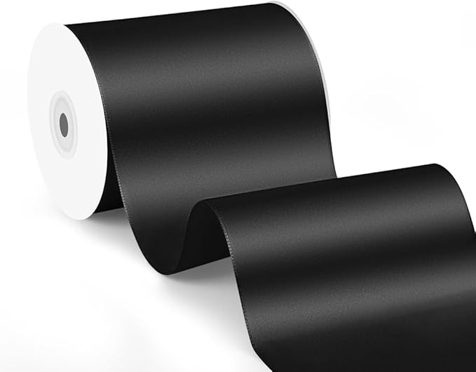 4 Inch x 25 Yard Black Satin Ribbon by Quhora