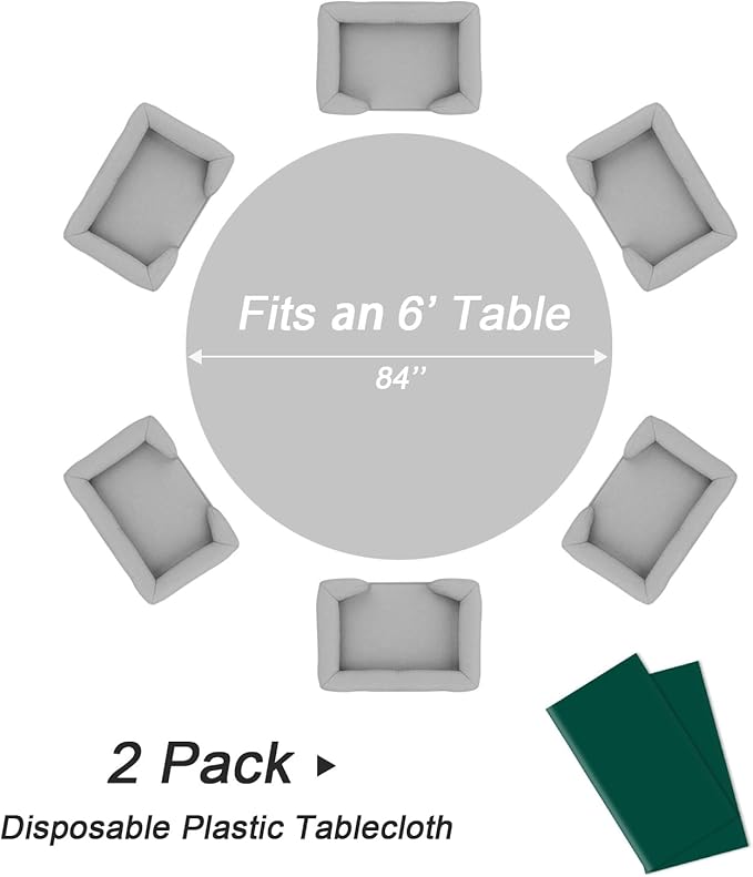 QIKSION Dark Green Round Tablecloth 2 Pack, 84 Inch Plastic Table Cover - Image 3