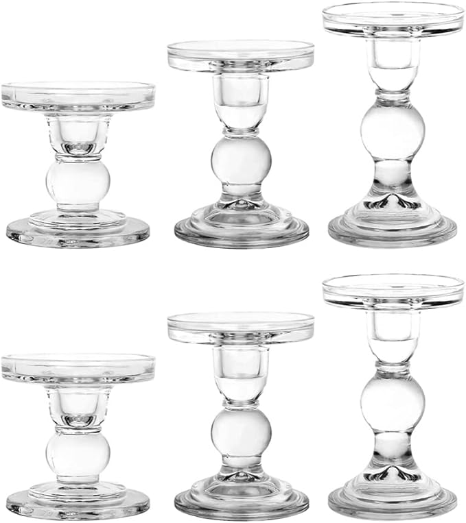 6-Piece Set of Glass Candlestick, Crystal Candlestick Holder Holder and Conical by BTGLLAS