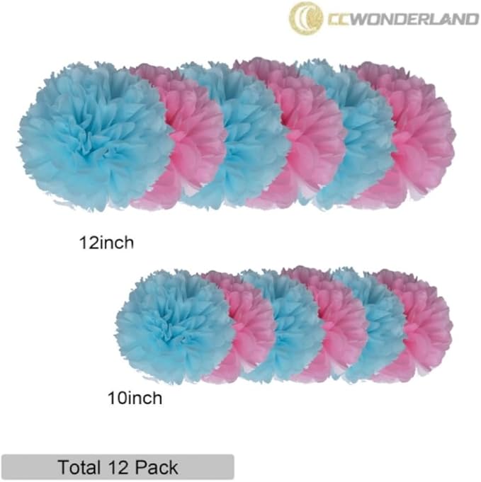 Pink and Blue Paper Pom Poms, Party Tissue Paper Flowers Balls - Image 3