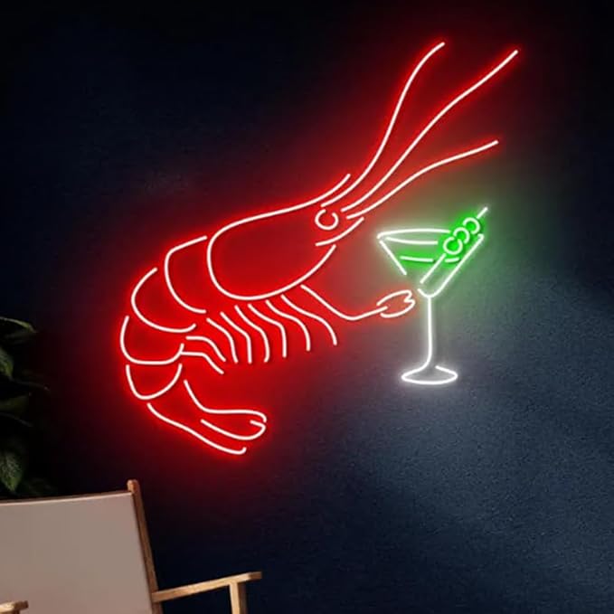 Shrimp Martini Neon Sign, LED Seafood Bar Light - Image 3