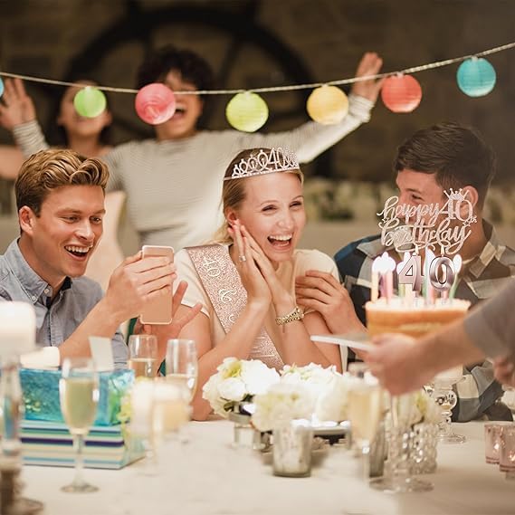 40th Birthday Decorations for Women, Including Crown/Tiara, Cake Topper and - Image 3