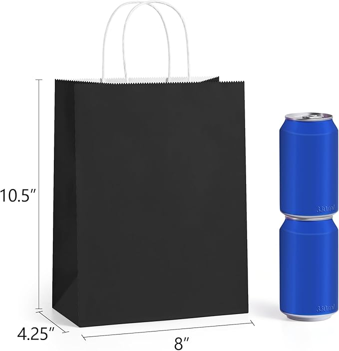 BagDream Black Gift Bags 8x4.25x10.5 100Pcs Kraft Paper Bags - Image 2