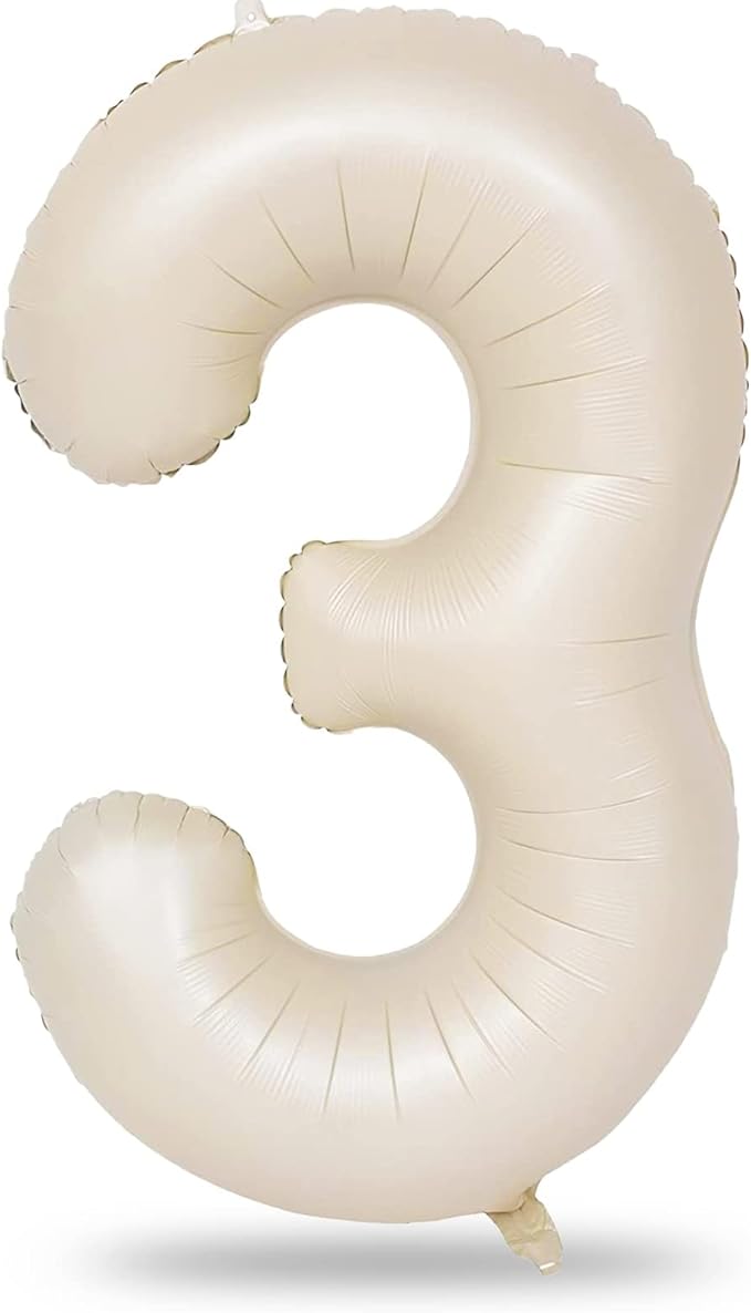 40 Inch Beige Large Numbers Balloons 3, Self Inflating Ivory White Digit 3 by Lingqiang