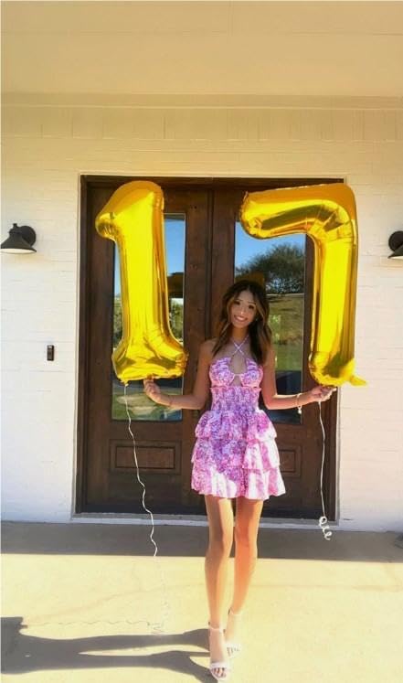 Digital Number 7 Gold Birthday Balloon 40 Inch, Foil Balloons - Image 6