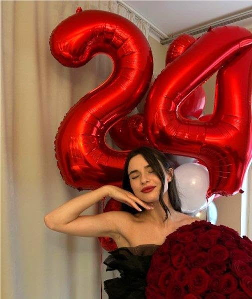 Red Number 24 42 Balloon 40 Inch Birthday Decorations, Number 24 Balloon - Image 4