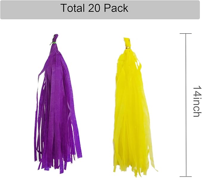GAKA Purple and Yellow Tissue Paper Tassel, Paper Tassel Garland Banner - Image 2