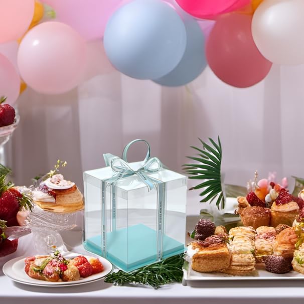 XININSUN clear cake box with ribbon, 8inch 10inch cake boxes, transparent tall - Image 3
