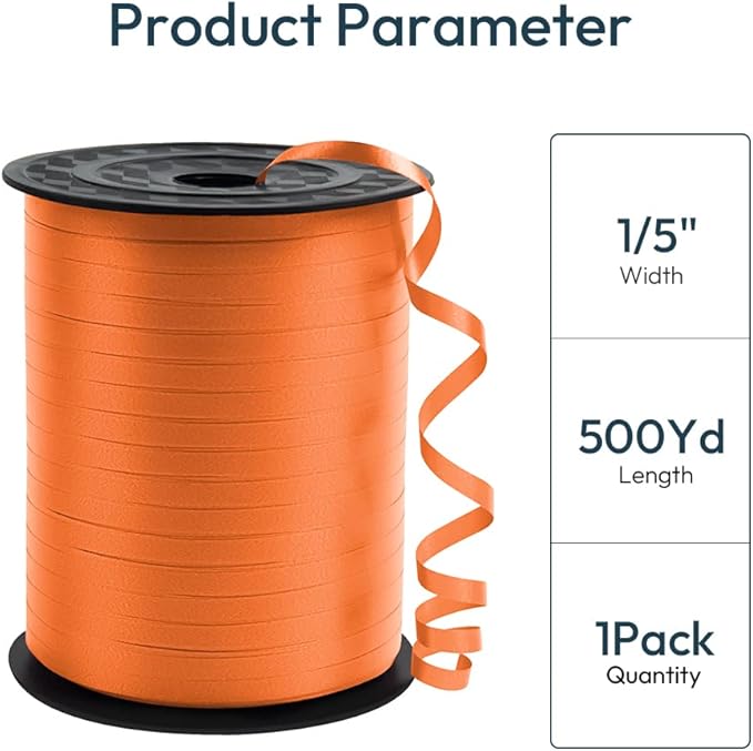 KMER LIFE Premium Orange Curling Ribbon, 1/5" Wide x 500 Yards Christmas - Image 2