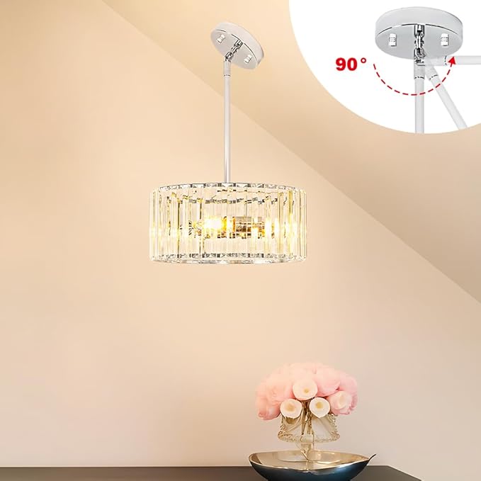 Modern Crystal Chandelier for Dining Room, Chrome Semi Flush Mount Ceiling - Image 3