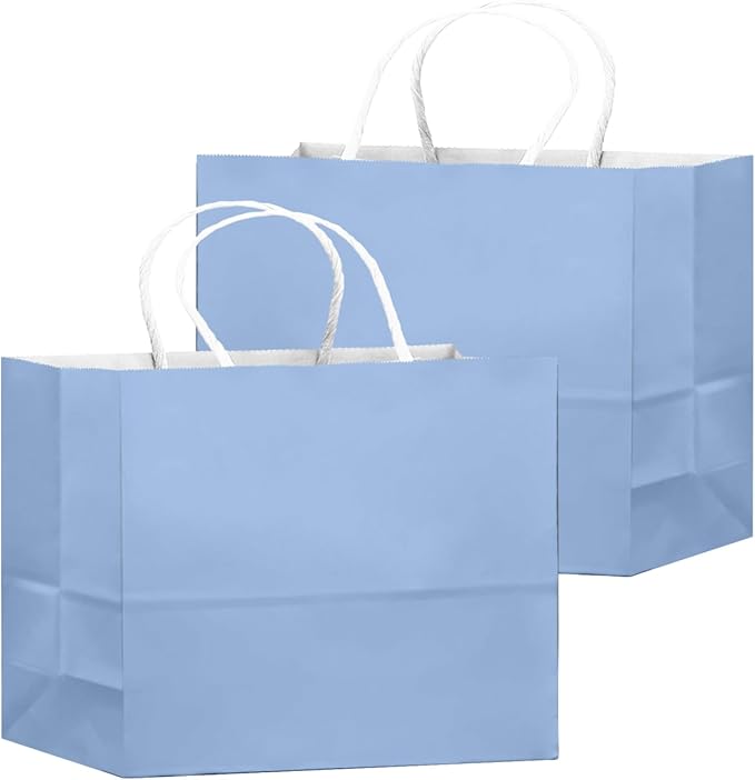 qiqee 50-Packs Light Blue Paper Gift Bags - Image 2