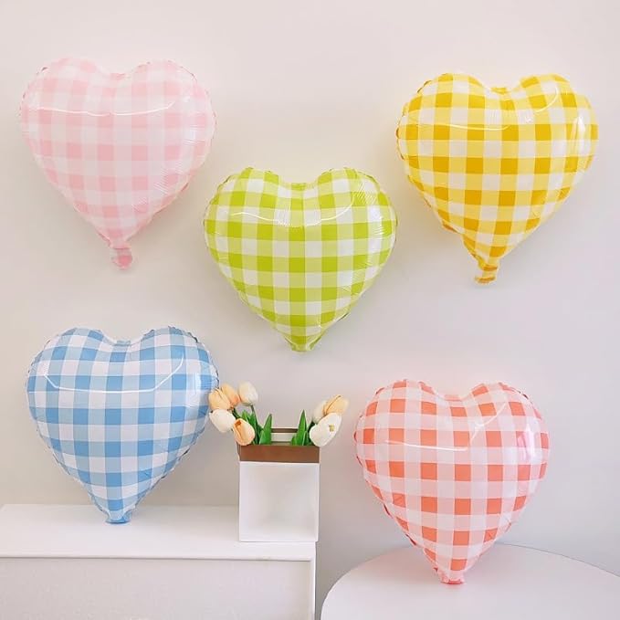 Colorful Checkered Heart Balloons - Image 5