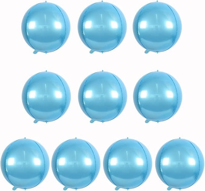 10 pcs Light Blue 4D balloon, 10 inch Foil Mylar Sphere Balloon by Beishida