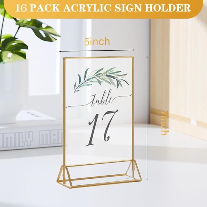 24 Pack Gold Acrylic Sign Holder, Picture Frames Wedding Double Sided Display - Image 2