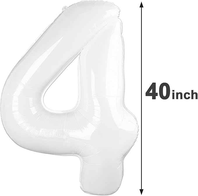 40 Inch White Large Number 4 Birthday Balloon, Giant Number Four 14 24 34 40 44 - Image 2