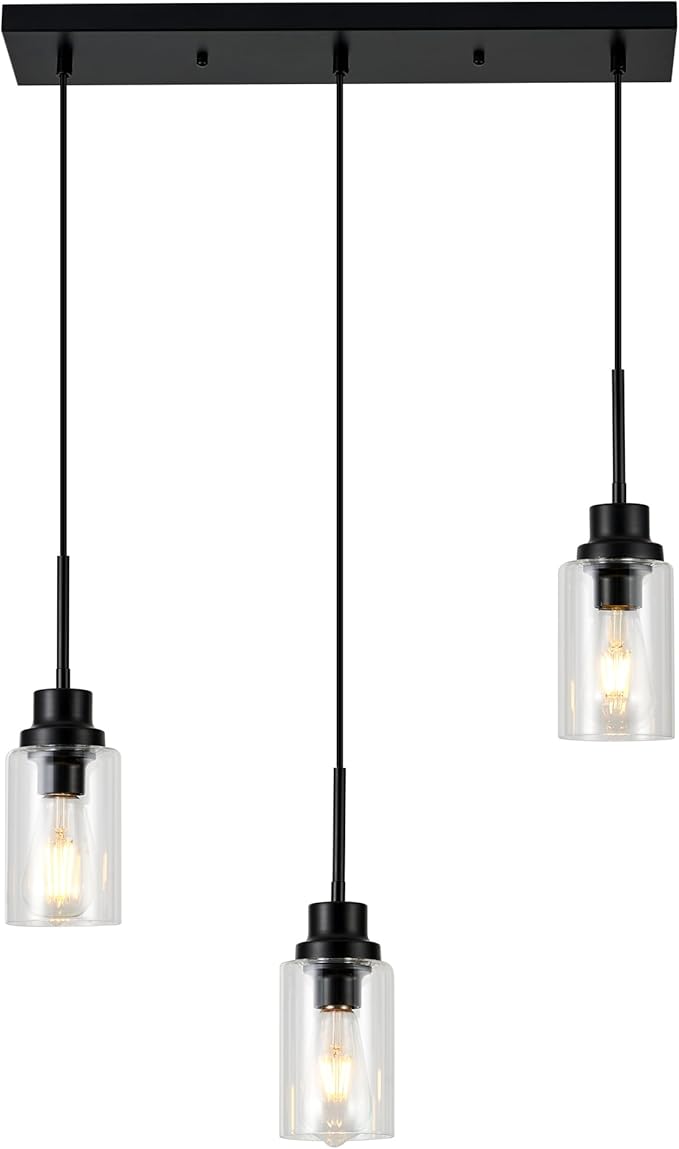 3-Lights Pendant Light Fixtures, Modern Black Kitchen Island Lighting - Image 2