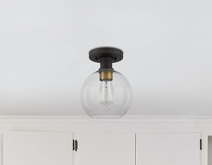 Dan Modern Farmhouse 1-Light Flush Mount Ceiling Light Clear Glass Globe Black - Image 7