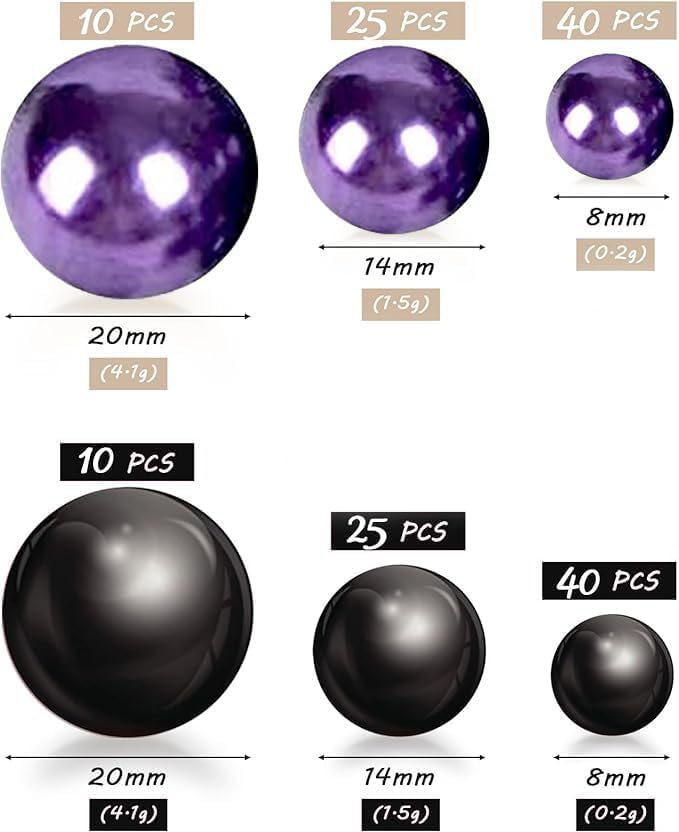150Pcs Black&Dark Purple Polished No Hole Faux Pearl Beads - Image 2