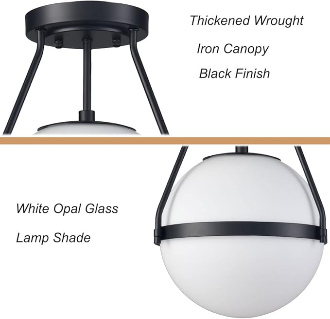 HOLKIRT Modern Globe Semi Flush Mount Ceiling Light, Mid Century Kitchen Light - Image 5