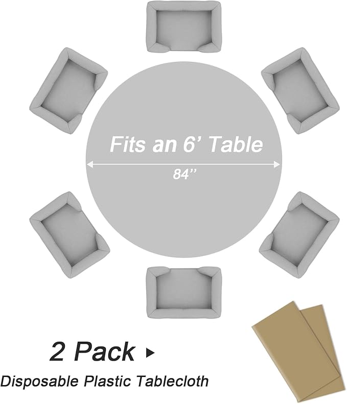 QIKSION Gold Round Tablecloth 2 Pack, 84 Inch Plastic Table Cover Disposable - Image 3
