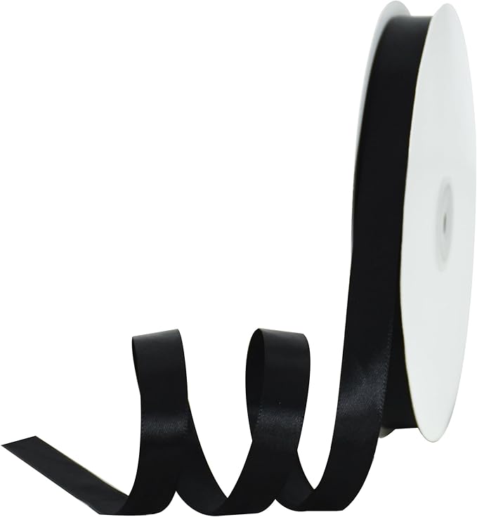 TONIFUL 5/8 Inch x 100yds Black Satin Ribbon Thin Solid Frabic Ribbons by TONIFUL