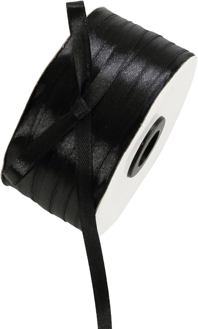 1/4" x 230 Yards Black Satin Ribbon Single Faced Bulk Fabric Ribbons by Oakarbo