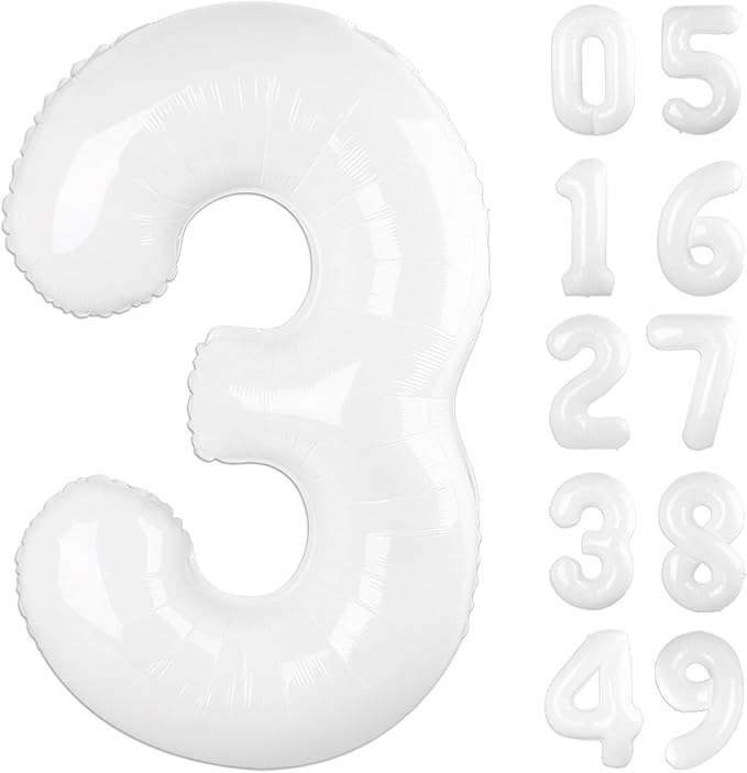 40 Inch White 3 Large Number Balloon, 3 13 23 30 33 36 White Birthday Party by Upgesy