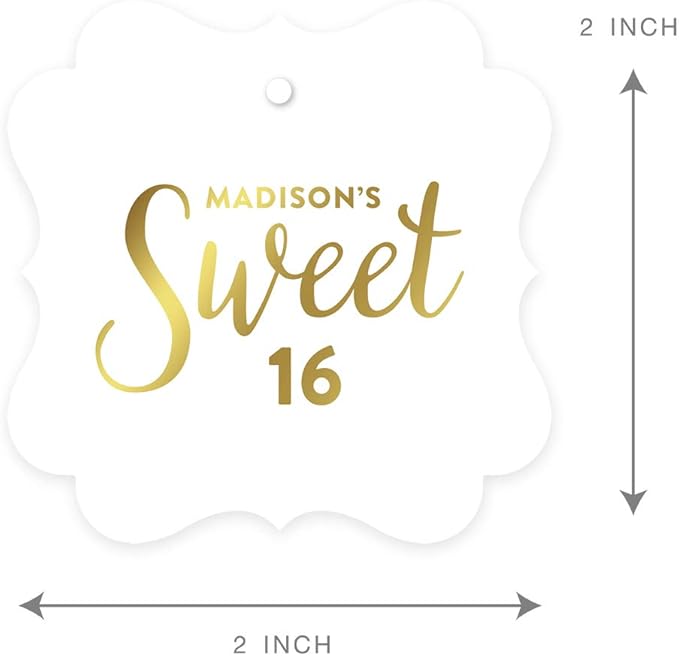 Andaz Press Personalized Fancy Frame Square Birthday Gift Tags, Metallic Gold - Image 6