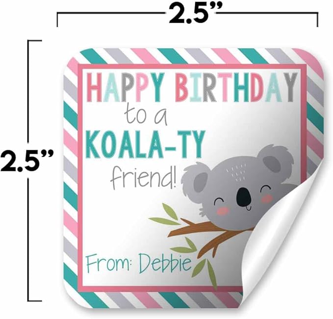 Custom & Personalized Cute Koala Happy Birthday Gift Tag Sticker Labels - Image 3