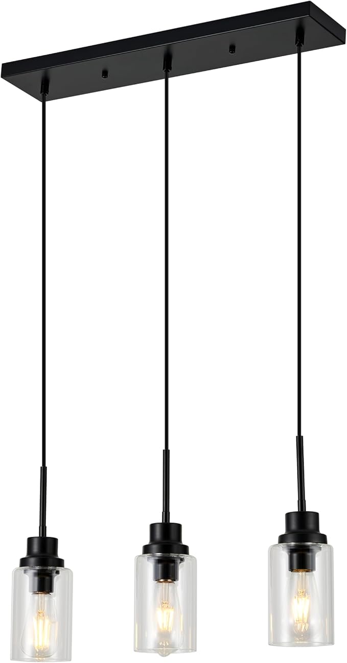 3-Lights Pendant Light Fixtures, Modern Black Kitchen Island Lighting - Image 8