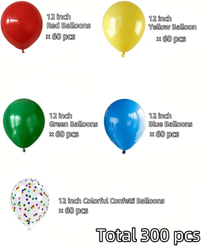 300 Pcs Red Yellow Blue Green Balloons, 12 Inch Red Yellow Blue Green Balloons - Image 2