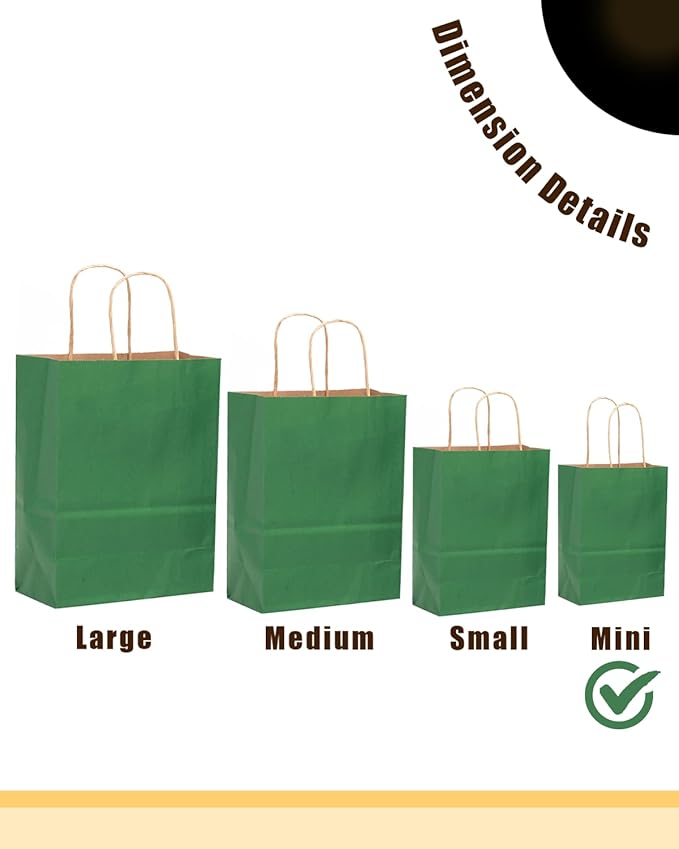 qiqee 50-Packs Kraft Deep Green Paper Gift Bags - Image 4