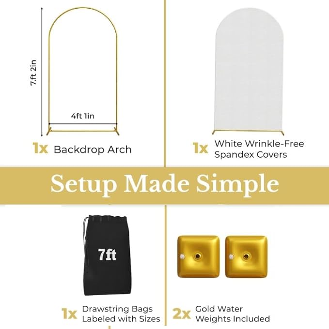 7.2FT Gold Wedding Backdrop Arch Stand - Image 2