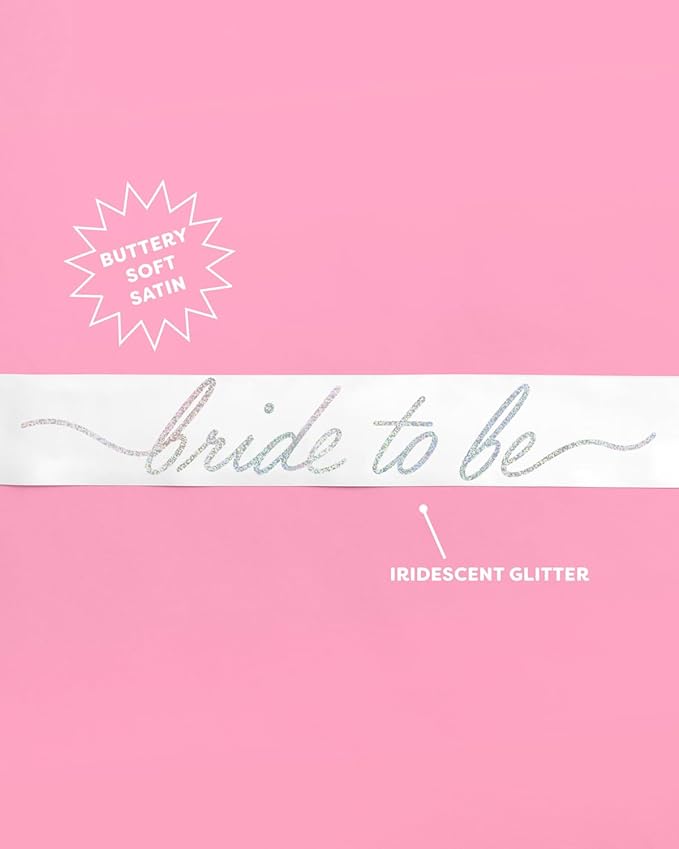 xo, Fetti White Satin Bride to Be Sash, Iridescent Foil | Bachelorette Wearable - Image 3