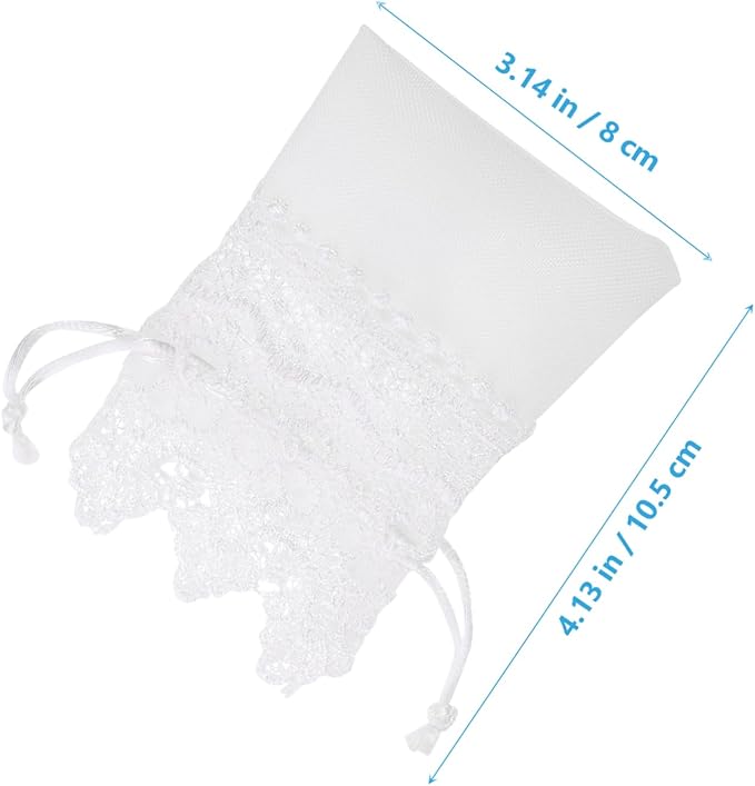 STOBOK 40Pcs White Lace Drawstring Jewelry Bags, Small Organza Bags, Lace - Image 2