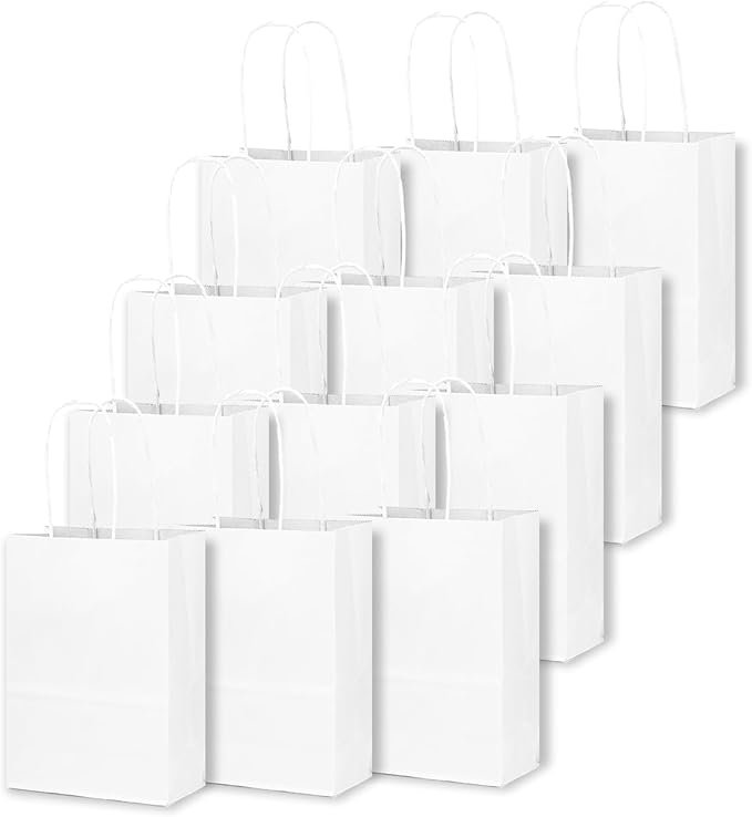 qiqee 50-Packs White Paper Gift Bags - Image 2