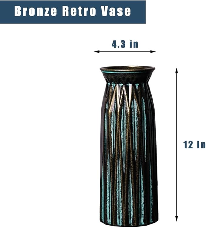Bronze Antique Vase, 12 Inches Vintage Glass Vase Rustic European Unique Chic - Image 2