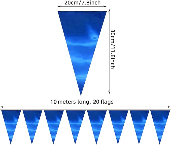 20M/65FT Blue Triangle Pennant Banner Flag Metallic Fabric Bunting Garland - Image 2